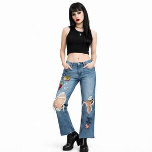 Zara Looney Tunes Distressed Jeans Tweety Taz Bugs Bunny Size 2